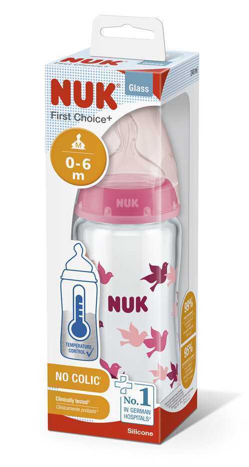 NUK FC+ Lahev skleněná s kontrolou teploty 240 ml - růžová Nuk