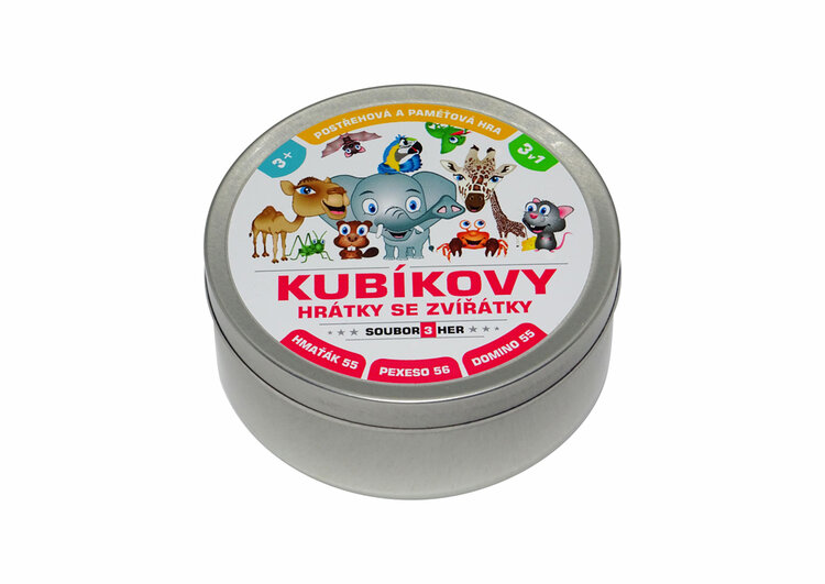 TEDDIES Kubíkovy hrátky se zvířátky 3v1 v plechové krabičce Teddies