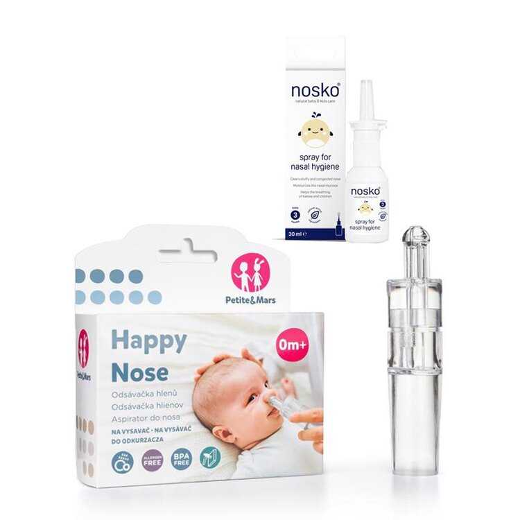 PETITE&MARS - Odsávačka hlenů Happy Nose + Nosatko Sprej Nosko 30 ml Petite&Mars