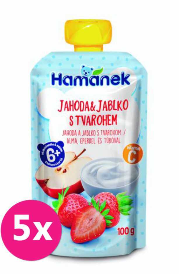 5x HAMÁNEK Jahoda & jablko s tvarohem 100 g Hamánek