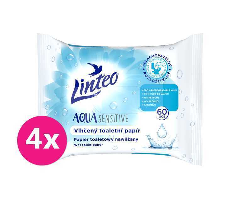 4x LINTEO Papír vlhčený toaletní Aqua Sensitive 60ks Linteo