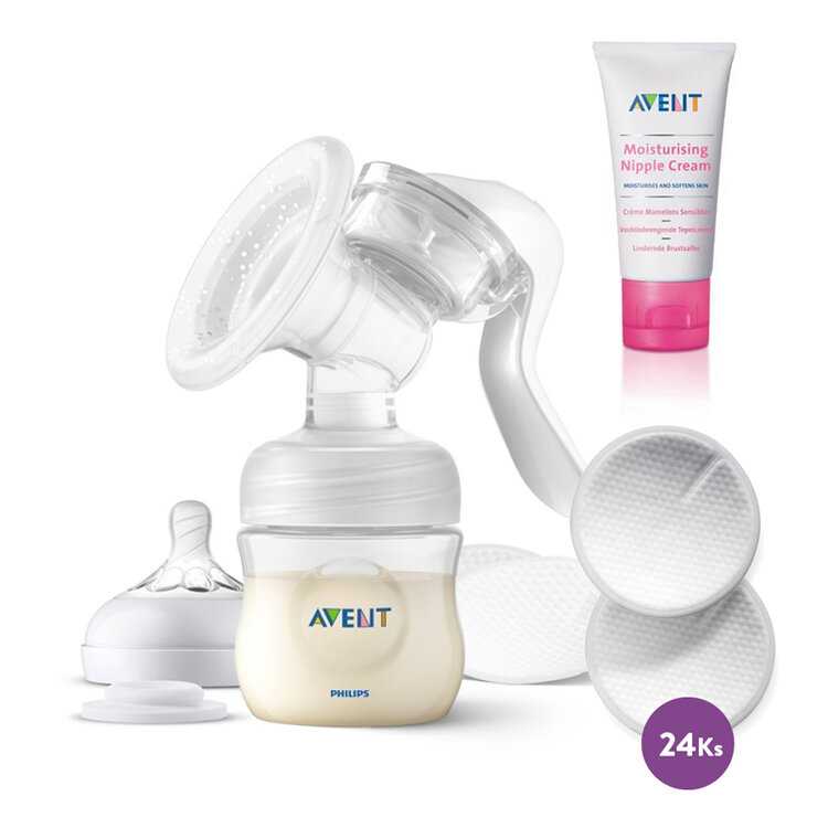 Philips AVENT Odsávačka mléka manuální + Vložky do podprsenky 24 ks + krém na bradavky Philips Avent