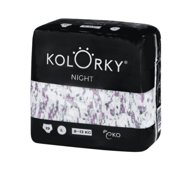 KOLORKY NIGHT Pleny jednorázové eko noční L (8-13 kg) 152 ks - MĚSÍČNÍ ZÁSOBA Kolorky