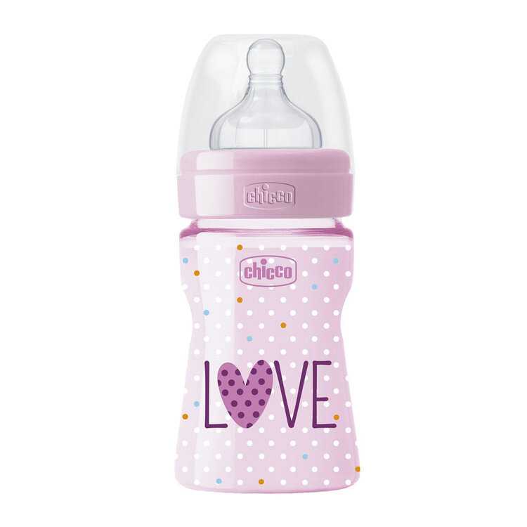 CHICCO Láhev kojenecká Well-Being LOVE silikon 150 ml dívka 0m+ Chicco