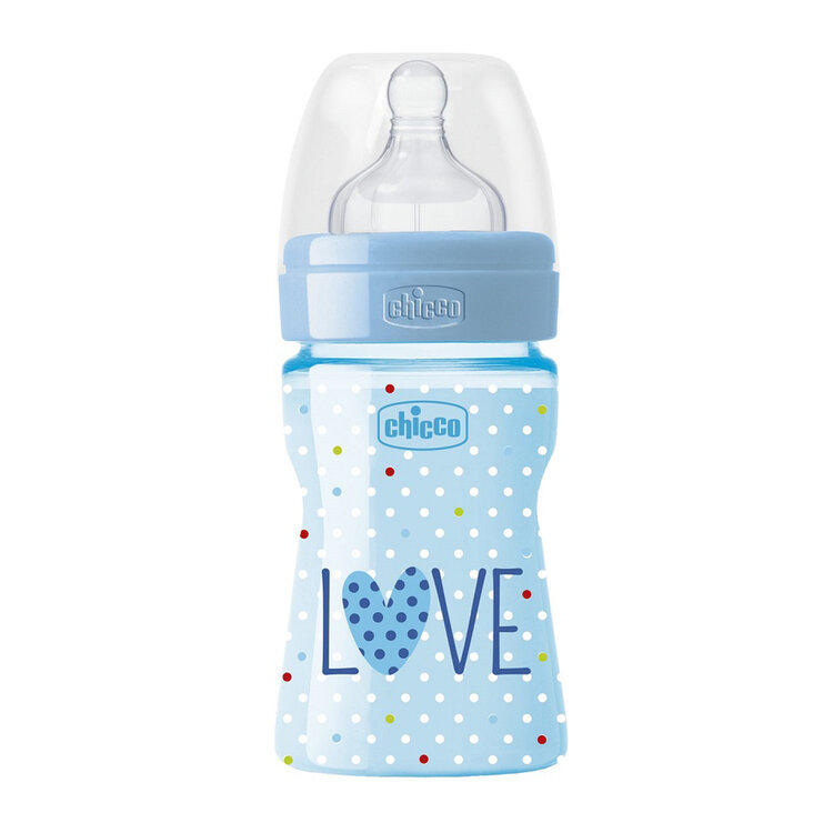 CHICCO Láhev kojenecká Well-Being LOVE silikon 150 ml chlapec 0m+ Chicco