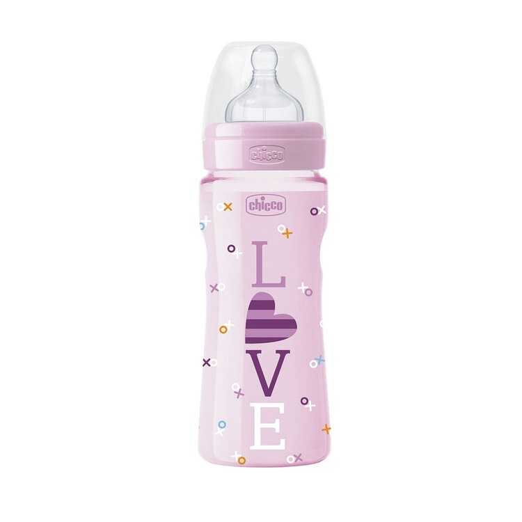 CHICCO Láhev kojenecká Well-Being LOVE silikon 330 ml dívka 4m+ Chicco