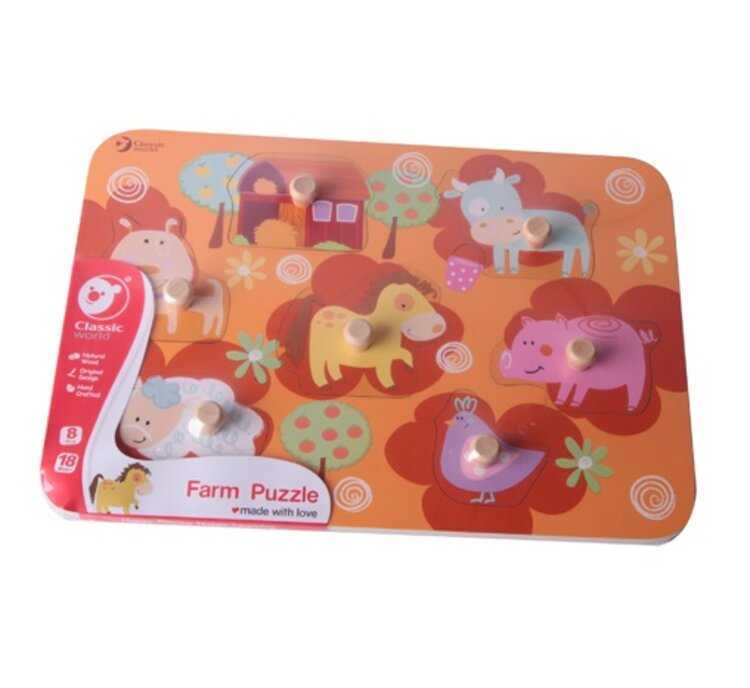 TEDDIES Vkládačka/Puzzle deskové obrysové farma dřevo 18m+ Teddies