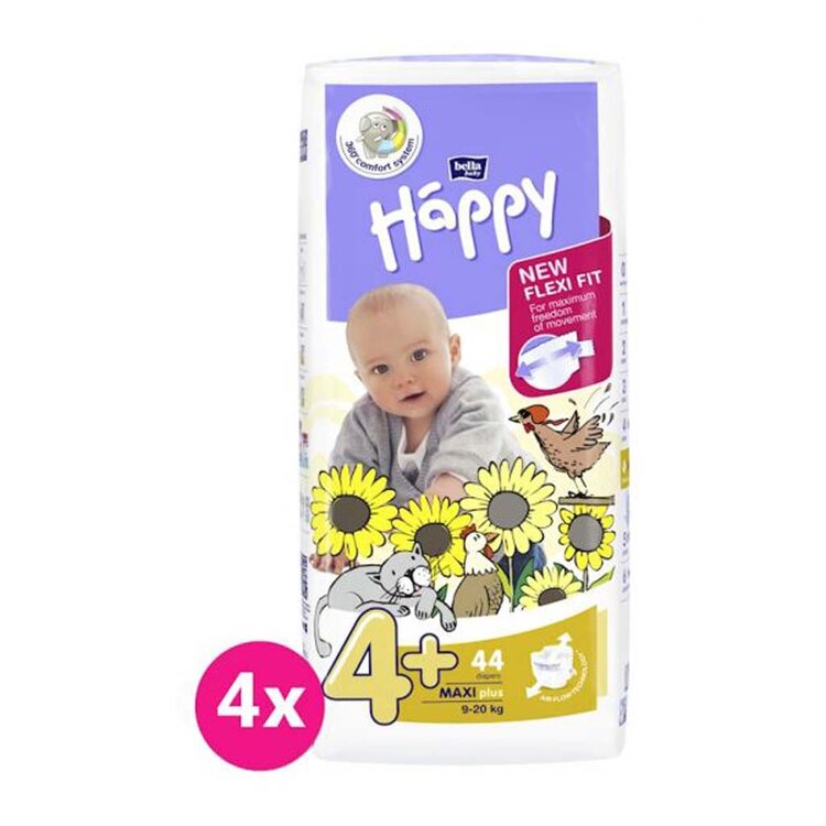 4x BELLA HAPPY Pleny jednorázové 4+ Maxi+ (9-20 kg) 62 ks - BIG PACK Bella Baby Happy