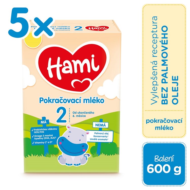 5x HAMI 2 Mléko pokračovací 600 g Hami