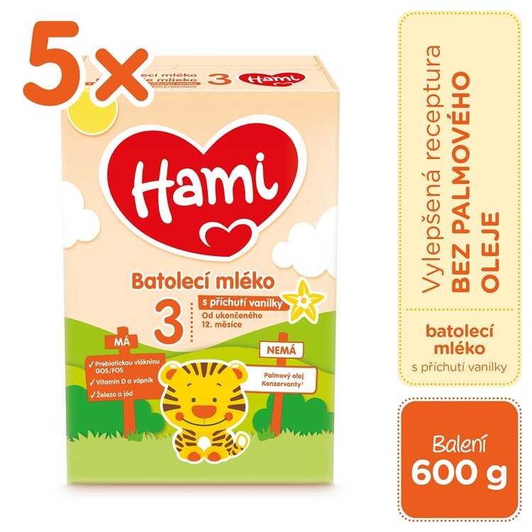 5x HAMI 3 Mléko batolecí s příchutí vanilky 600 g Hami