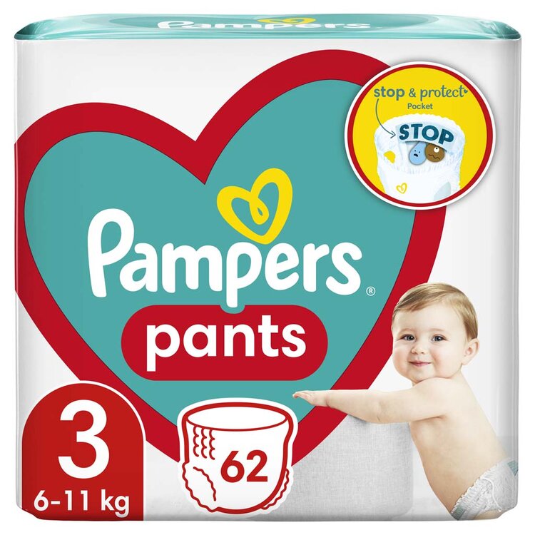 PAMPERS Pants Kalhotky plenkové jednorázové 3 (6-11 kg) 62 ks - JUMBO PACK Pampers