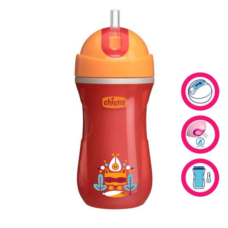 CHICCO Hrneček Sport termo s brčkem 266 ml červený 14m+ Chicco