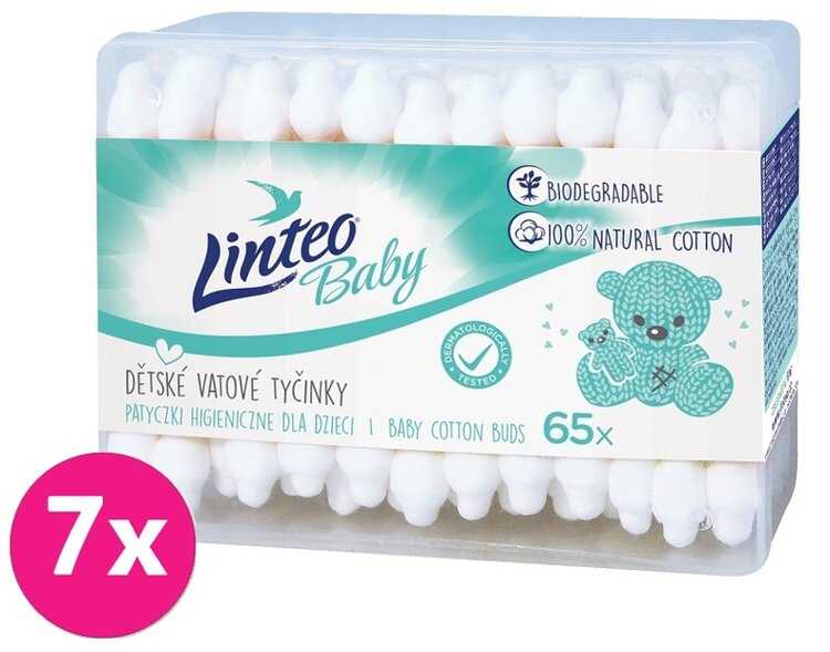 7x LINTEO BABY Papírové vatové tyčinky box (65 ks) LINTEOBABY