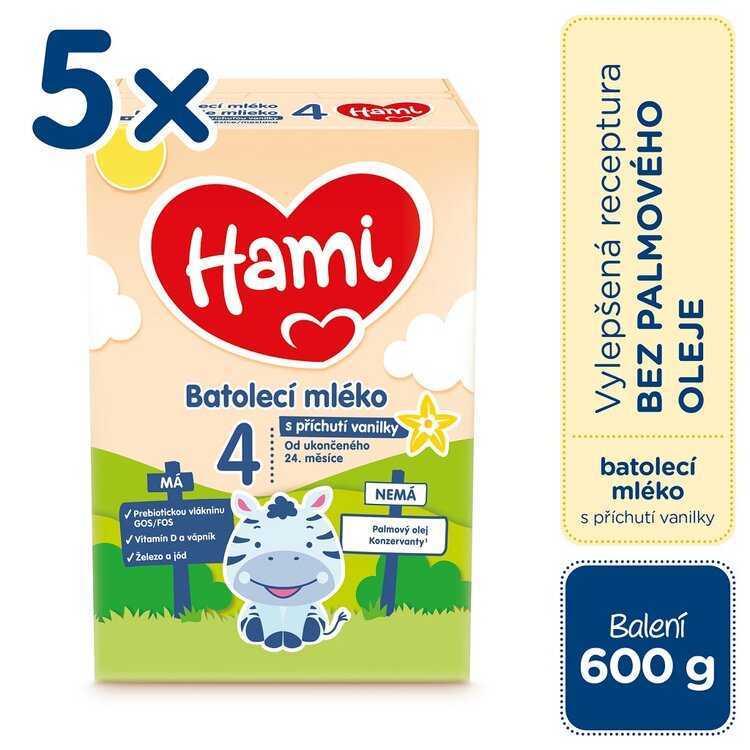 5x HAMI 4 Mléko batolecí s příchutí vanilky 600 g Hami