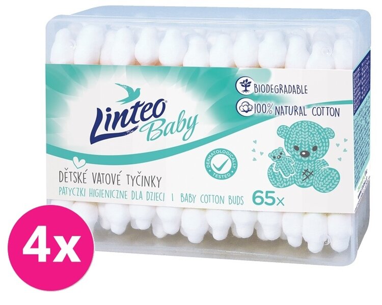 4x LINTEO BABY Papírové vatové tyčinky box (65 ks) LINTEOBABY