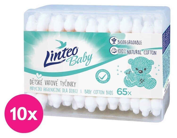 10x LINTEO BABY Papírové vatové tyčinky box (65 ks) LINTEOBABY