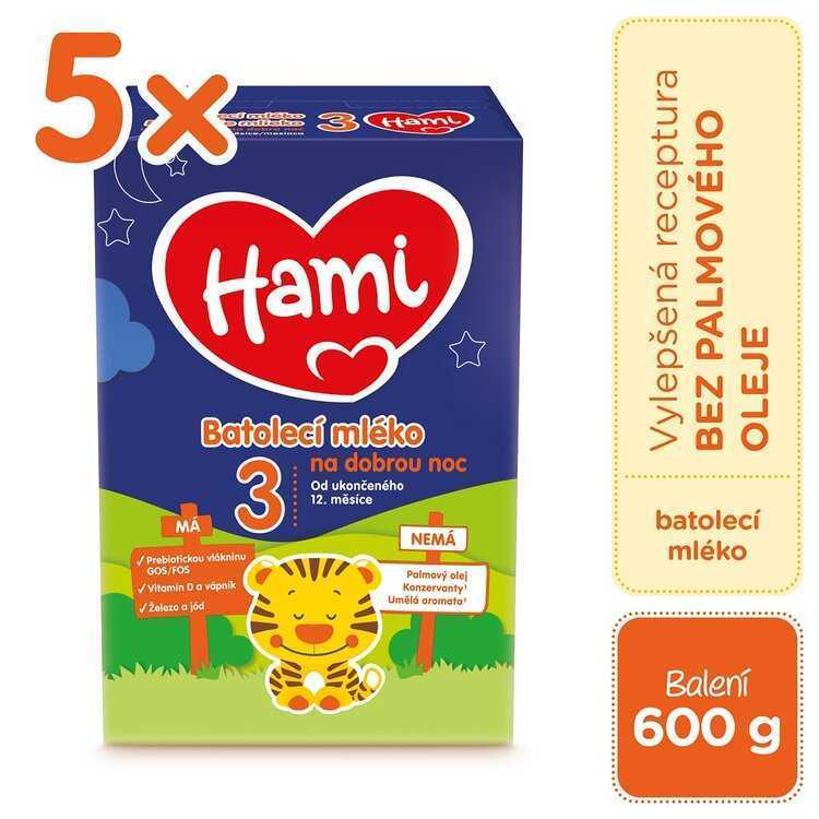 5x HAMI 3 Mléko Na dobrou noc batolecí 600 g Hami