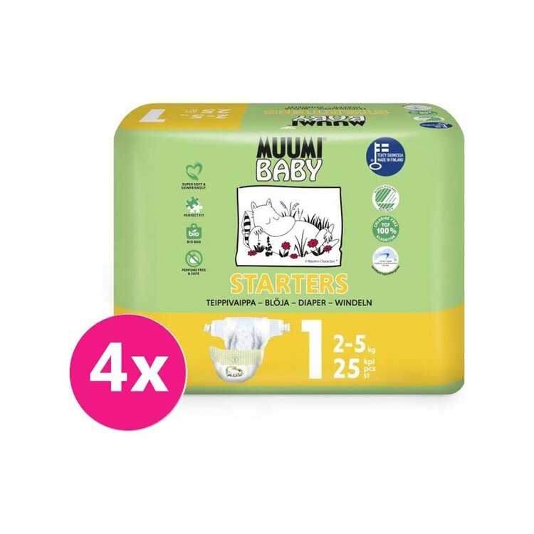 MUUMI Baby Starters Pleny jednorázové 1 (2-5 kg) 100 ks - MĚSÍČNÍ BALENÍ Muumi