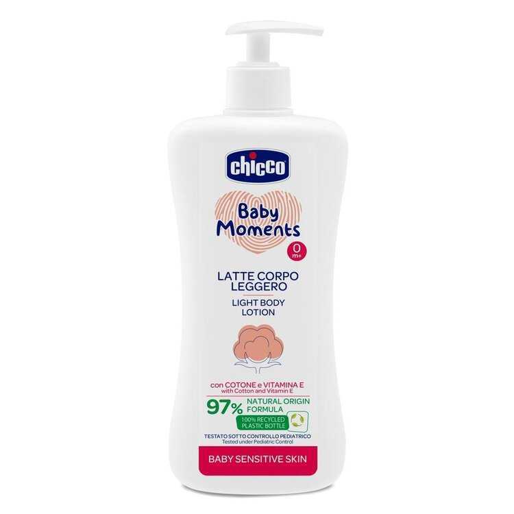 CHICCO Mléko jemné tělové s dávkovačem Baby Moments Sensitive 97 % přírodních složek 500 ml Chicco