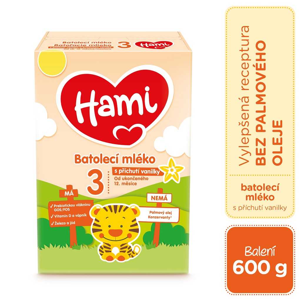 6x HAMI 3 Mléko batolecí s příchutí vanilky 600 g Hami