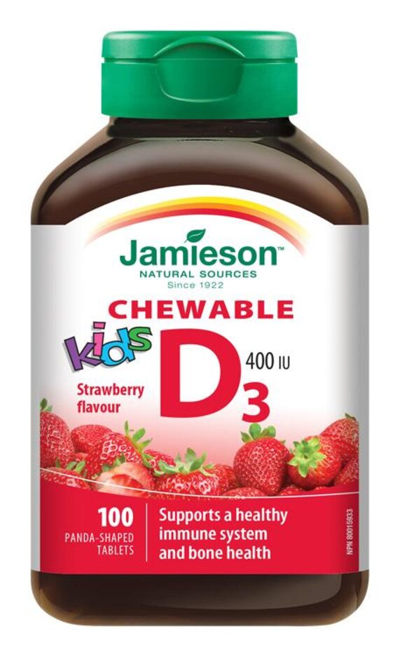 JAMIESON Vitamin D3 Kids 400 IU tablety na cucání s příchutí jahody pro děti 100 tbl. Jamieson