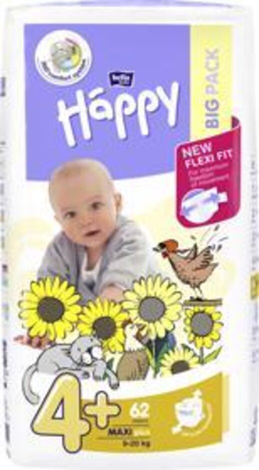 BELLA HAPPY Pleny jednorázové 4+ Maxi+ (9-20 kg) 62 ks - BIG PACK Bella Baby Happy