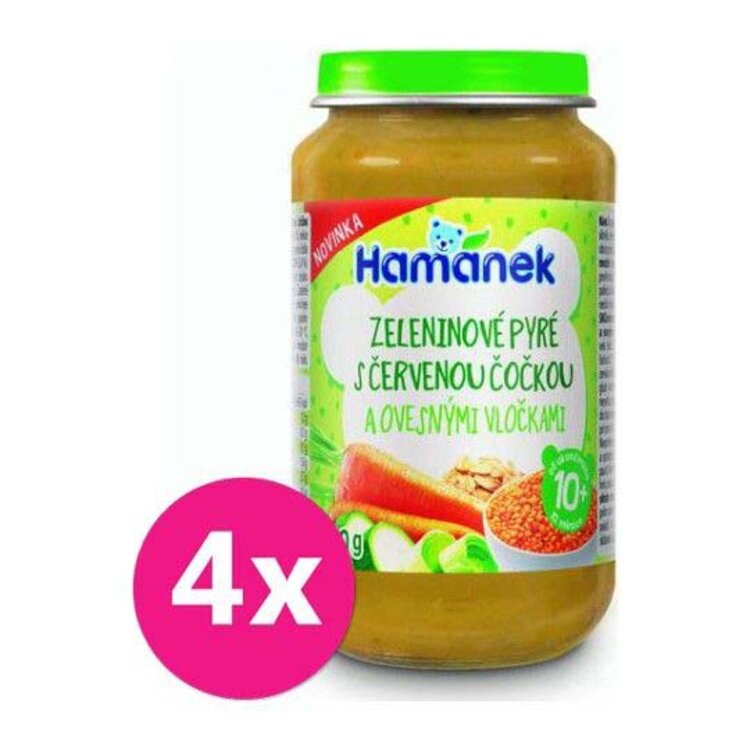 4x HAMÁNEK Zeleninové pyré s červenou čočkou a ovesnými vločkami 230 g Hamánek