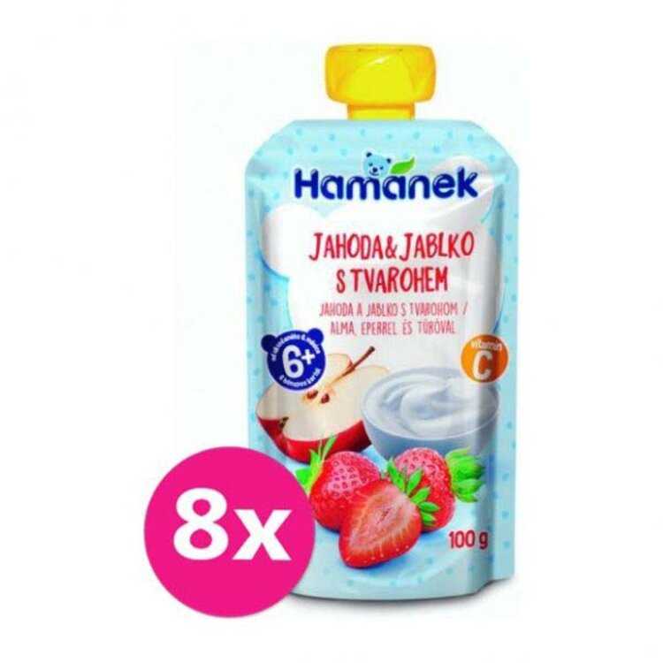 8x HAMÁNEK Jahoda & jablko s tvarohem 100 g Hamánek