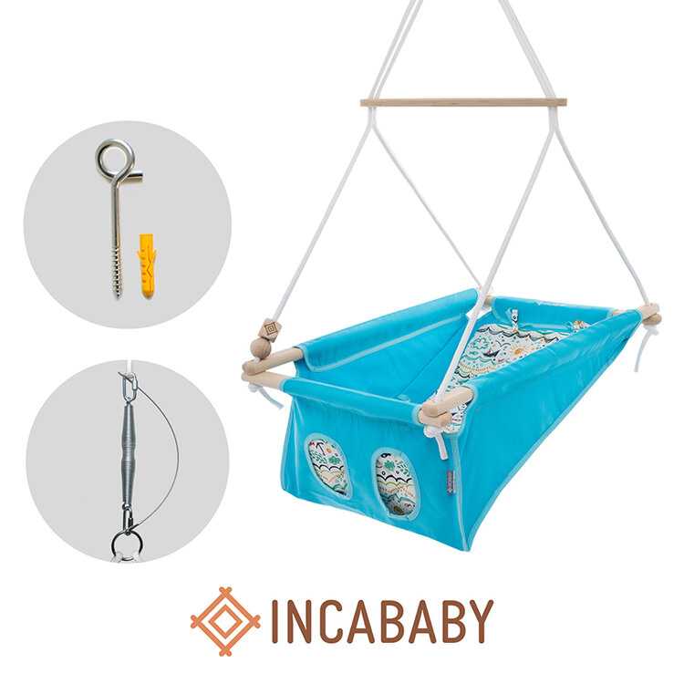 INCABABY Houpačka dětská Babyswing 0m + Grey Stars FW + pružina + hák do houpačky Incababy