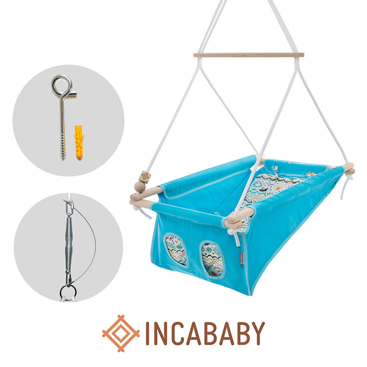 INCABABY Houpačka dětská Babyswing 0m + Zoo FW + pružina + hák do houpačky Incababy