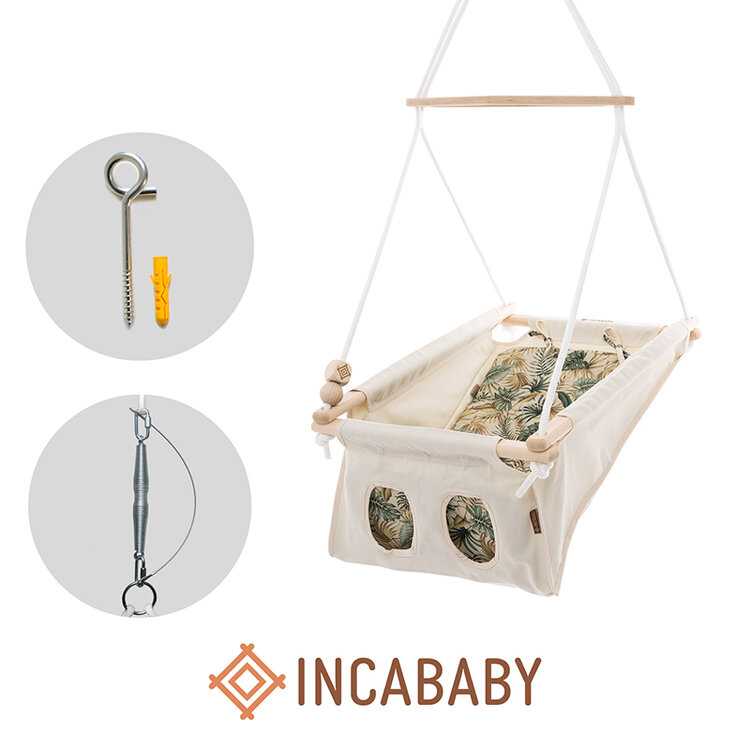 INCABABY Houpačka dětská Babyswing 0m + Deep Nature FW + pružina + hák do houpačky Incababy