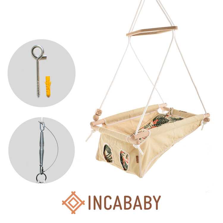 INCABABY Houpačka dětská Babyswing 0m + Jungle FW + pružina + hák do houpačky Incababy