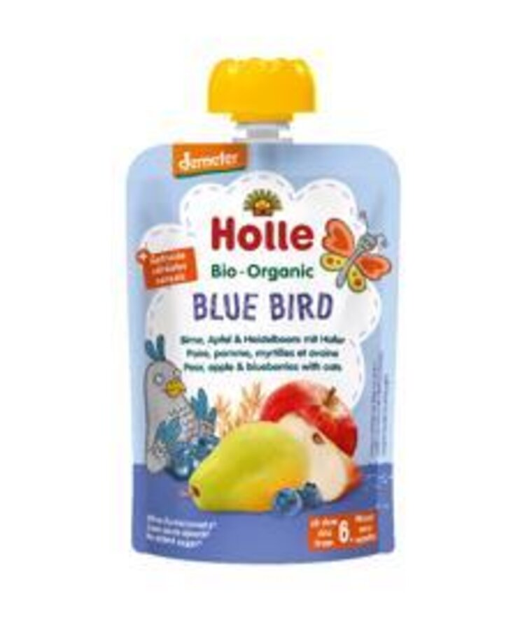 HOLLE Blue Bird Bio pyré hruška jablko borůvky vločky 100 g (6+) Holle