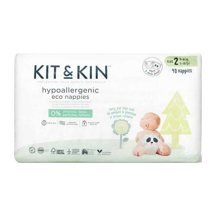 KIT & KIN Pleny jednorázové eko 2 (4-8 kg) 40 ks Kit & Kin