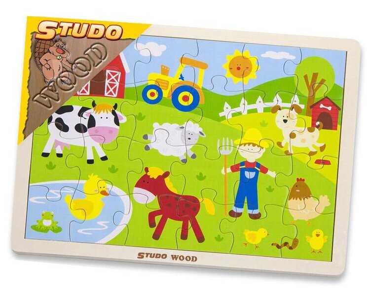 HM STUDIO Puzzle dřevěné - farma 24 dílky HM Studio