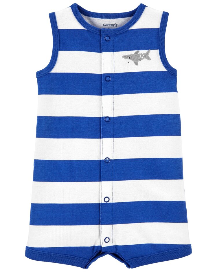 CARTER'S Overal letní Blue Stripe Shark chlapec 9 m