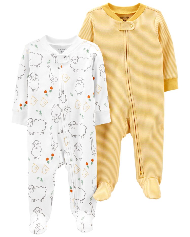 CARTER'S Overal na zip Sleep&Plays Yellow Farm neutrál LBB 2ks NB/ vel. 56 Carter´s