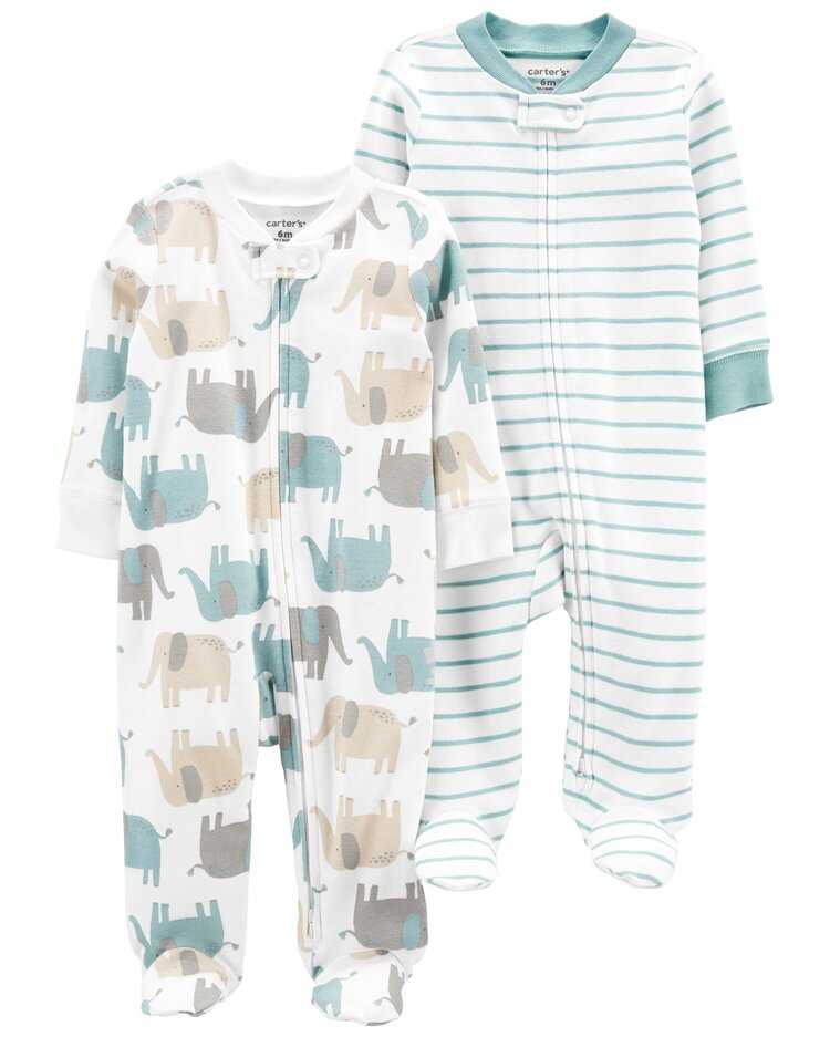 CARTER'S Overal na zip Sleep&Plays Elephant and Stripes neutrál LBB 2ks NB/ vel. 56 Carter´s