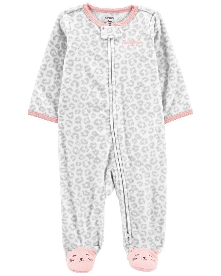 CARTER'S Overal na zip fleece Sleep & Play Grey Leopard dívka 3m Carter´s