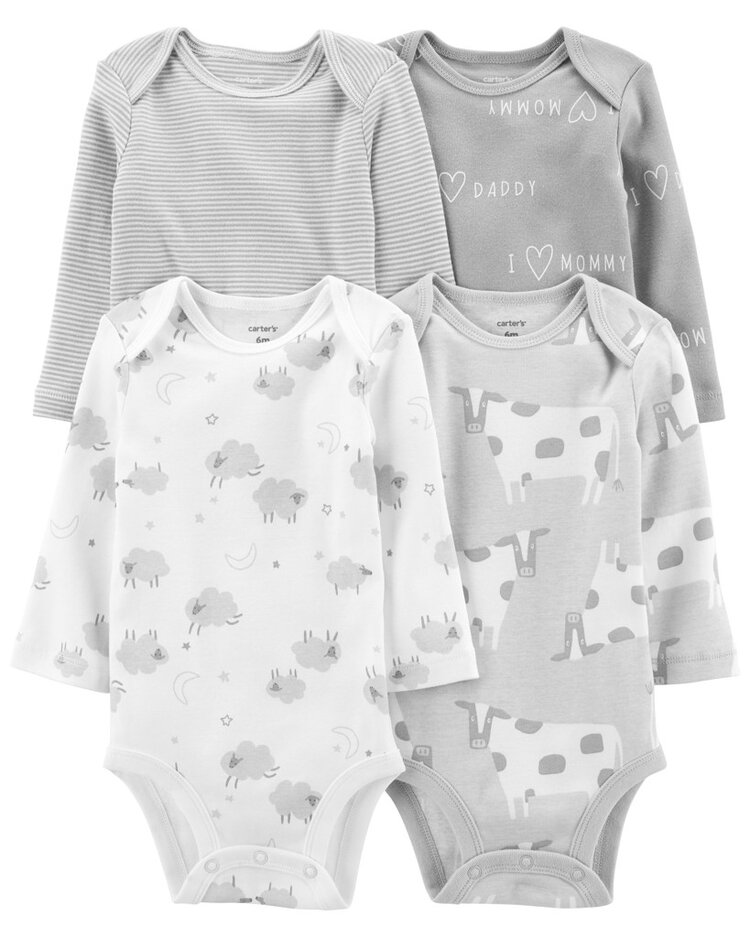 CARTER'S Body dl. rukáv Grey neutrál 4ks 3m Carter´s