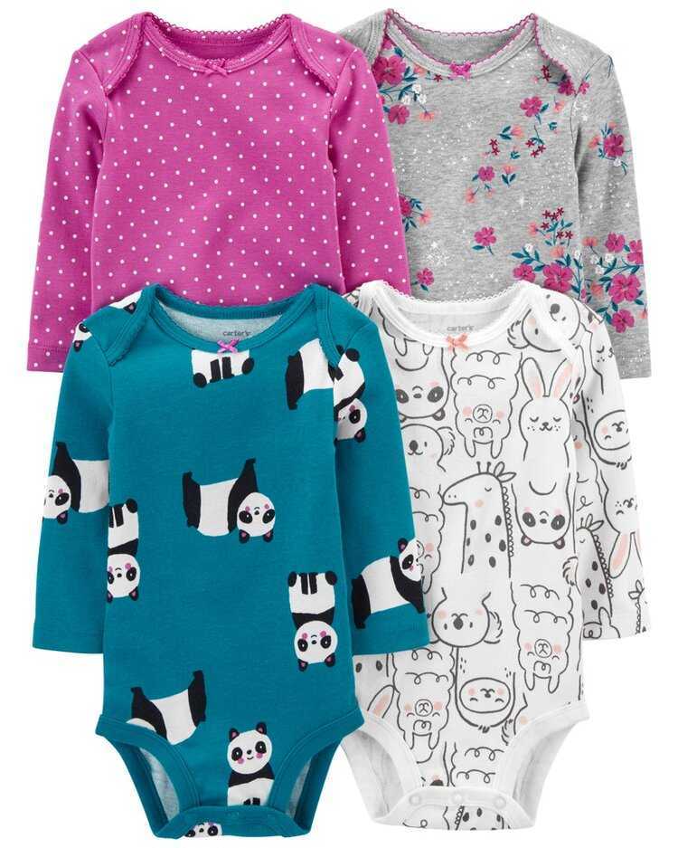 CARTER'S Body dlouhý rukáv Turquoise Panda holka 4ks 3m Carter´s