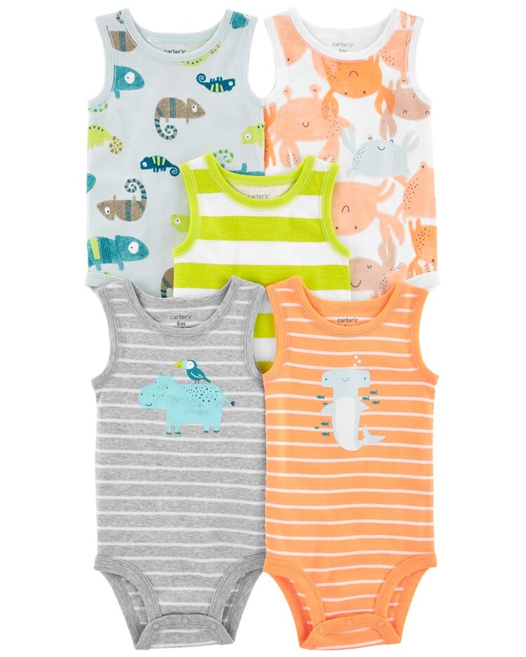 CARTER'S Body bez rukávů Stripes Animals kluk 5ks 3m Carter´s