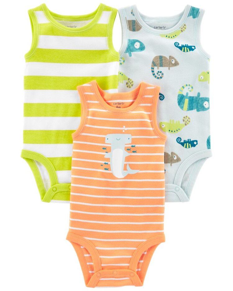 CARTER'S Body bez rukávů Stripes Animals kluk 3ks 6m Carter´s