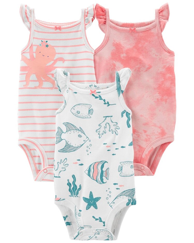 CARTER'S Body bez rukávů Pink Ocean holka 3ks 9m Carter´s