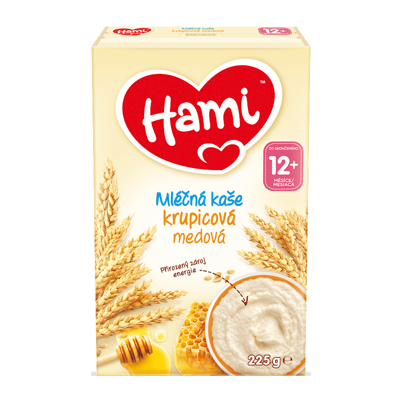 3x HAMI Kaše mléčná krupicová medová 225 g Hami