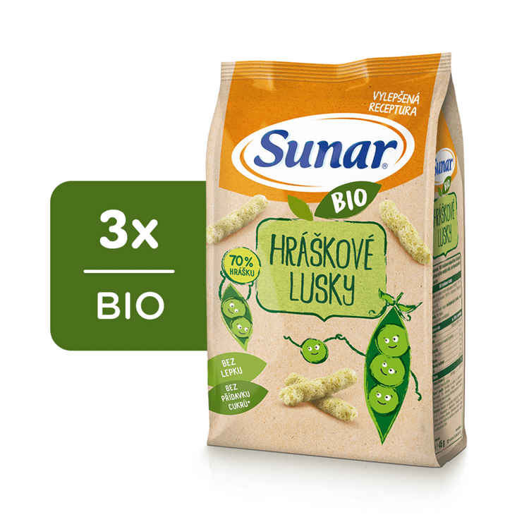 3x SUNAR BIO křupky Hráškové lusky 45 g Sunar