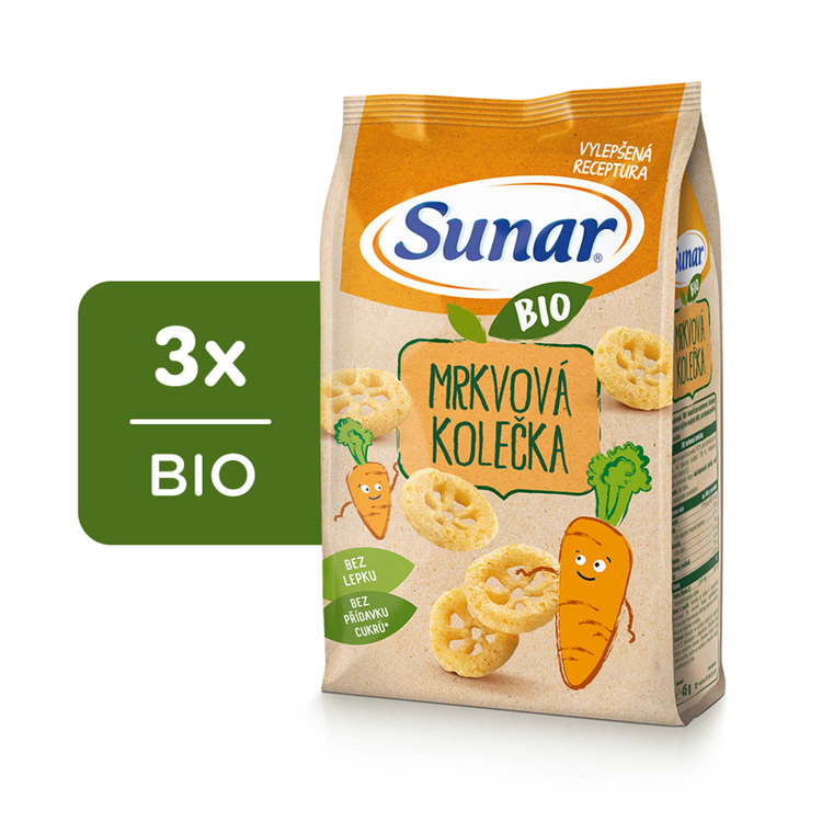 3x SUNAR BIO křupky Mrkvová kolečka 45 g Sunar