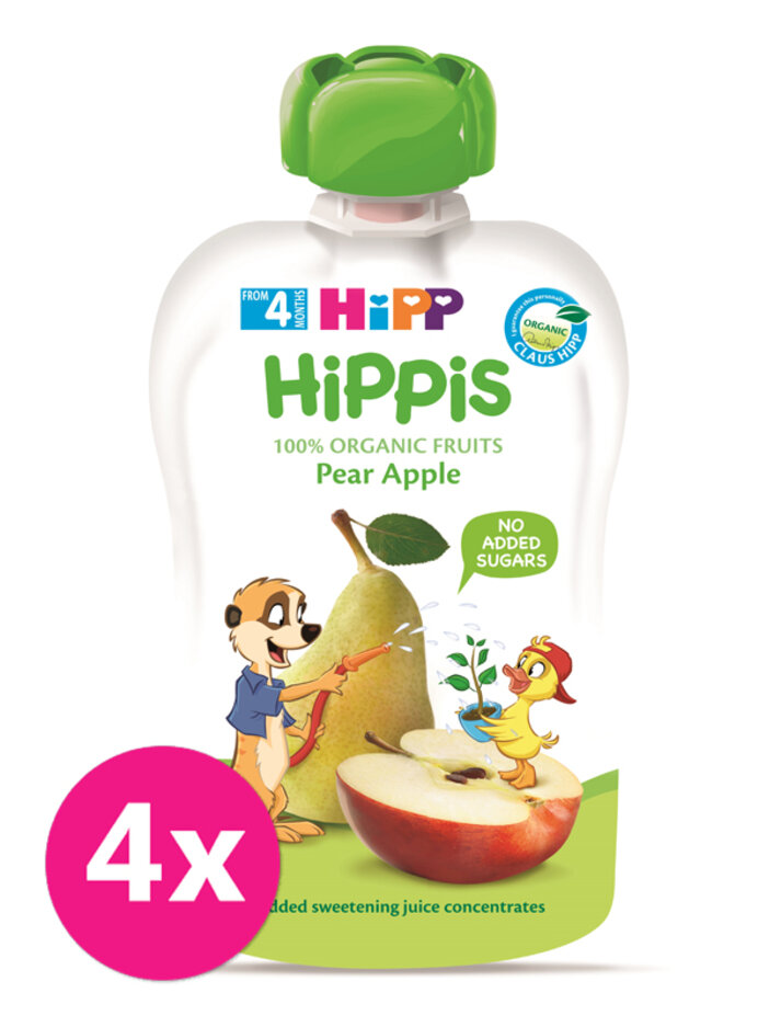 4x HiPP BIO Hippies Hruška-Jablko od uk. 4.-6. měsíce