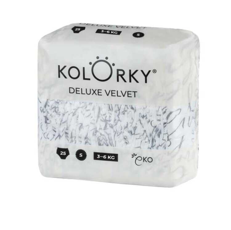 KOLORKY DELUXE VELVET Pleny jednorázové eko se sametovým povrchem S (3-6 kg) 200 ks - MĚSÍČNÍ ZÁSOBA Kolorky