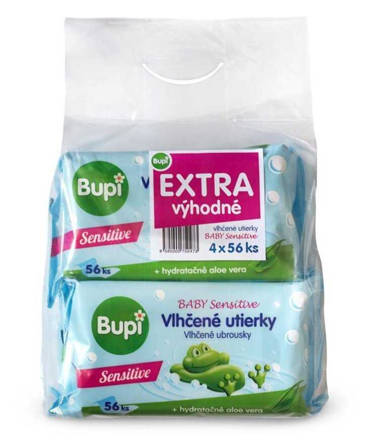 BUPI Baby Vlhčené utěrky Sensitive 4 pack 4x56 ks - Economy pack Bupi